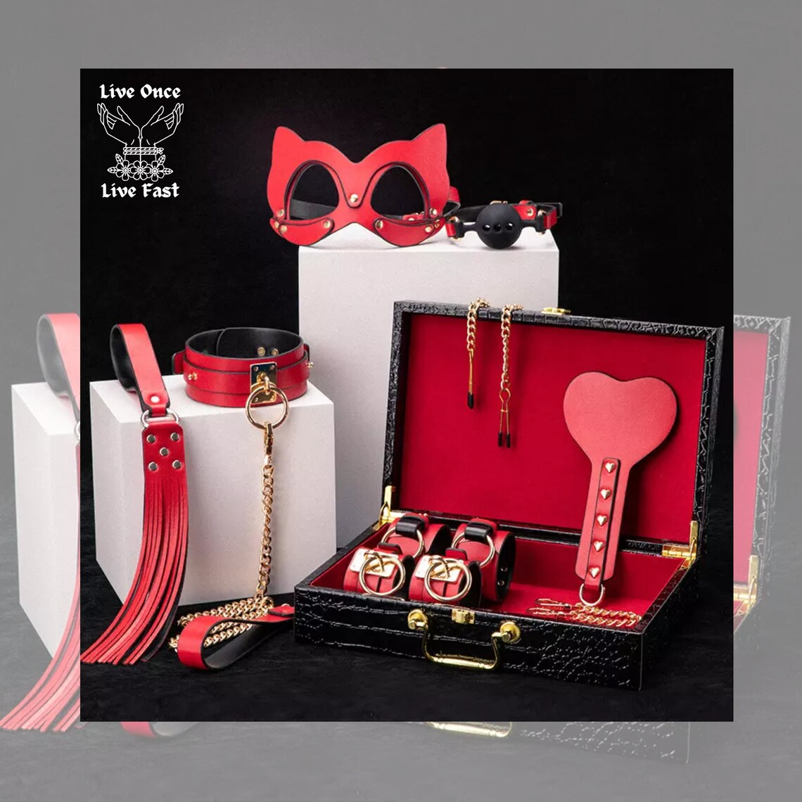 Vanilla Luxury -8 Piece Premium Leather Bondage Kit Red Black-Red Sirr