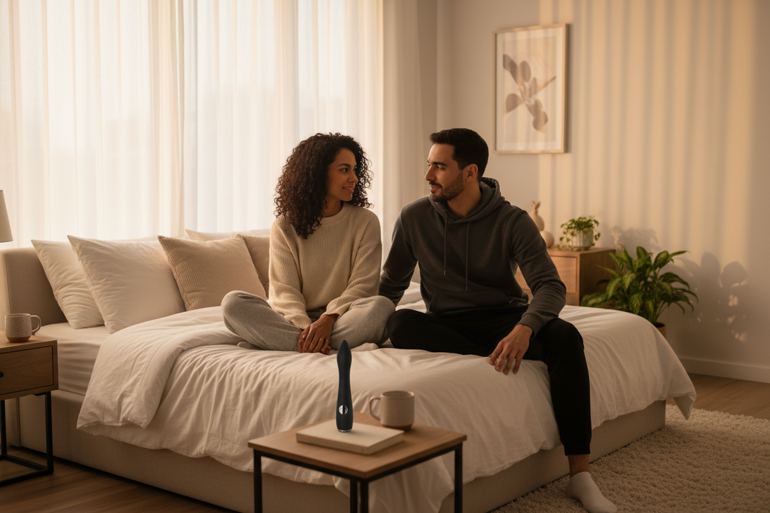 Couple discussing intimacy and ways girls pleasure boys to enhance their relationship and sexual connection