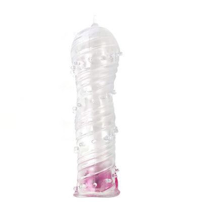 Reusable Textured Penis Sleeve with Vibration Bullet Clear