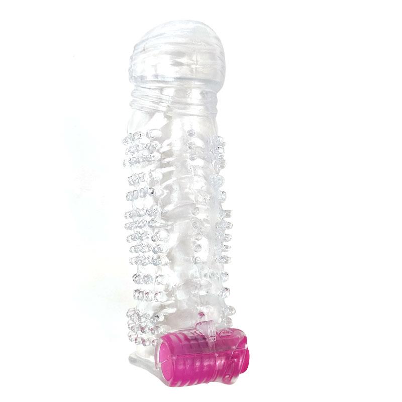 Reusable Textured Penis Sleeve with Vibration Bullet Clear