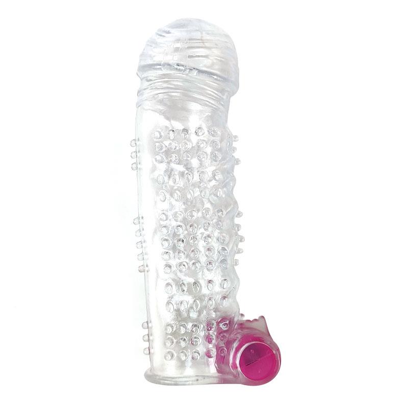 Reusable Textured Penis Sleeve with Vibration Bullet Clear