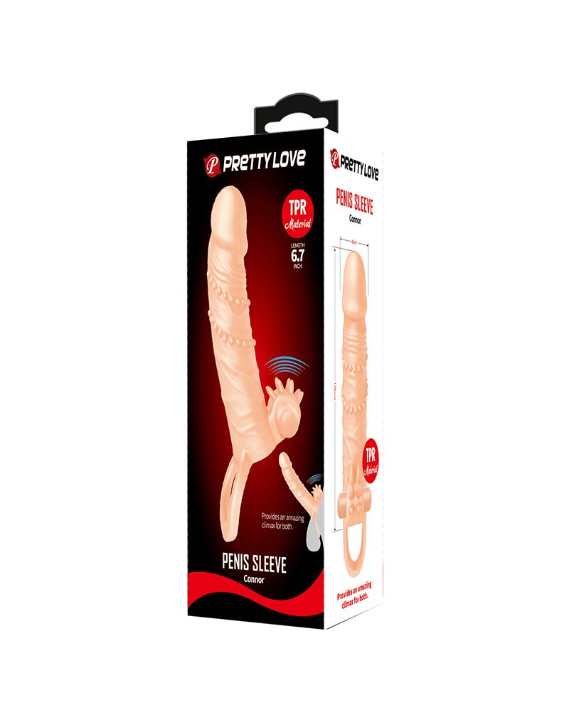 PRETTY LOVE - CONNOR - PENIS SLEEVE VIBRATOR WITH CLITORAL STIMULATOR - NUDE