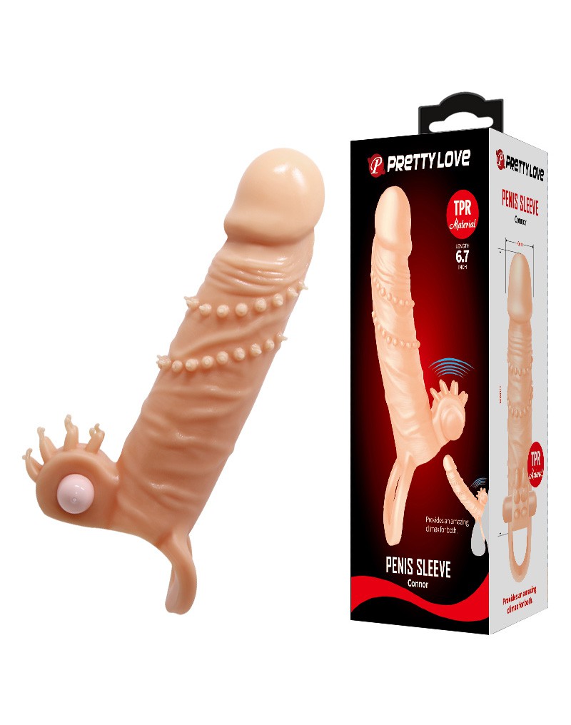 PRETTY LOVE - CONNOR - PENIS SLEEVE VIBRATOR WITH CLITORAL STIMULATOR - NUDE