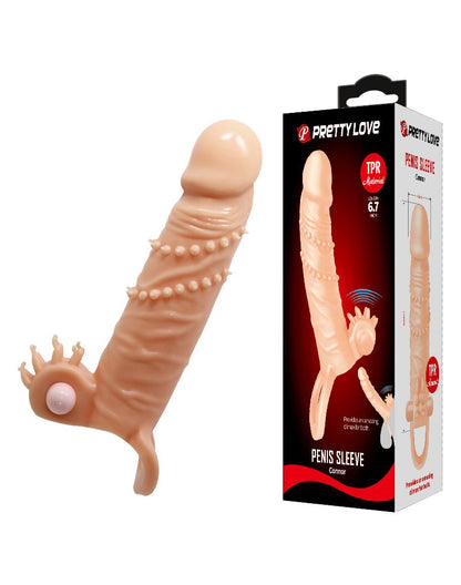 PRETTY LOVE - CONNOR - PENIS SLEEVE VIBRATOR WITH CLITORAL STIMULATOR - NUDE