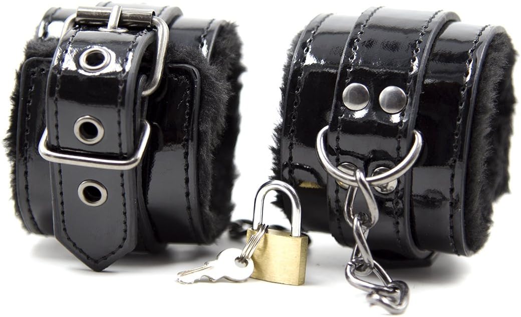 BadRoom Latex Iron chain and Copper lock cuffs Sirr