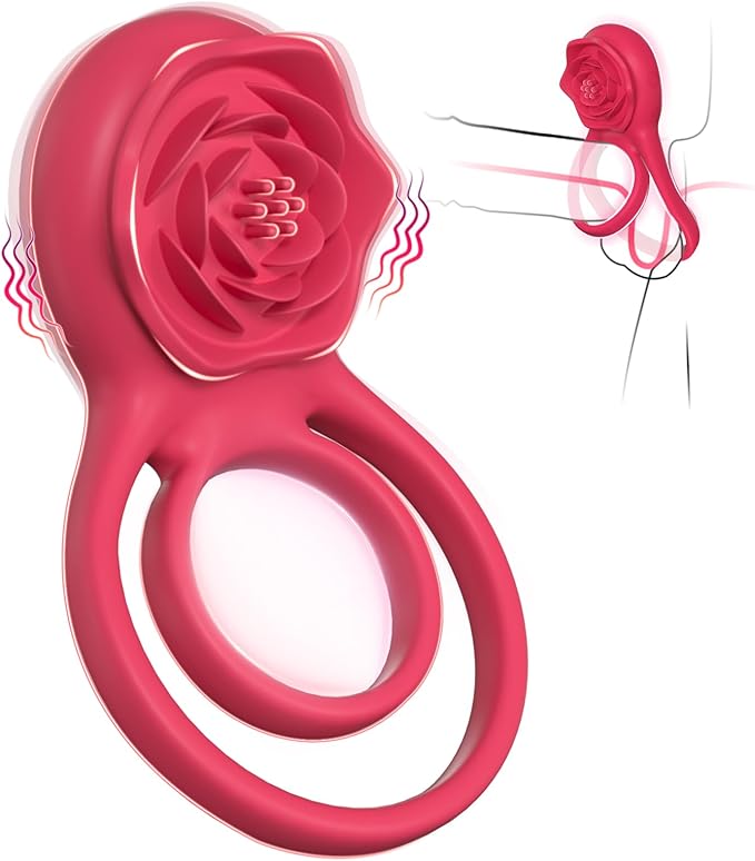 Sirrshop Vibrating Cock Ring with Rose Clitoral Stimulator, Remote Controlled Pleasure Penis Ring Vibrator Couples Adult Sex Toys for Men, 7 Vibrations Male Couple Sex Toy