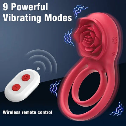 Sirrshop Vibrating Cock Ring with Rose Clitoral Stimulator, Remote Controlled Pleasure Penis Ring Vibrator Couples Adult Sex Toys for Men, 7 Vibrations Male Couple Sex Toy