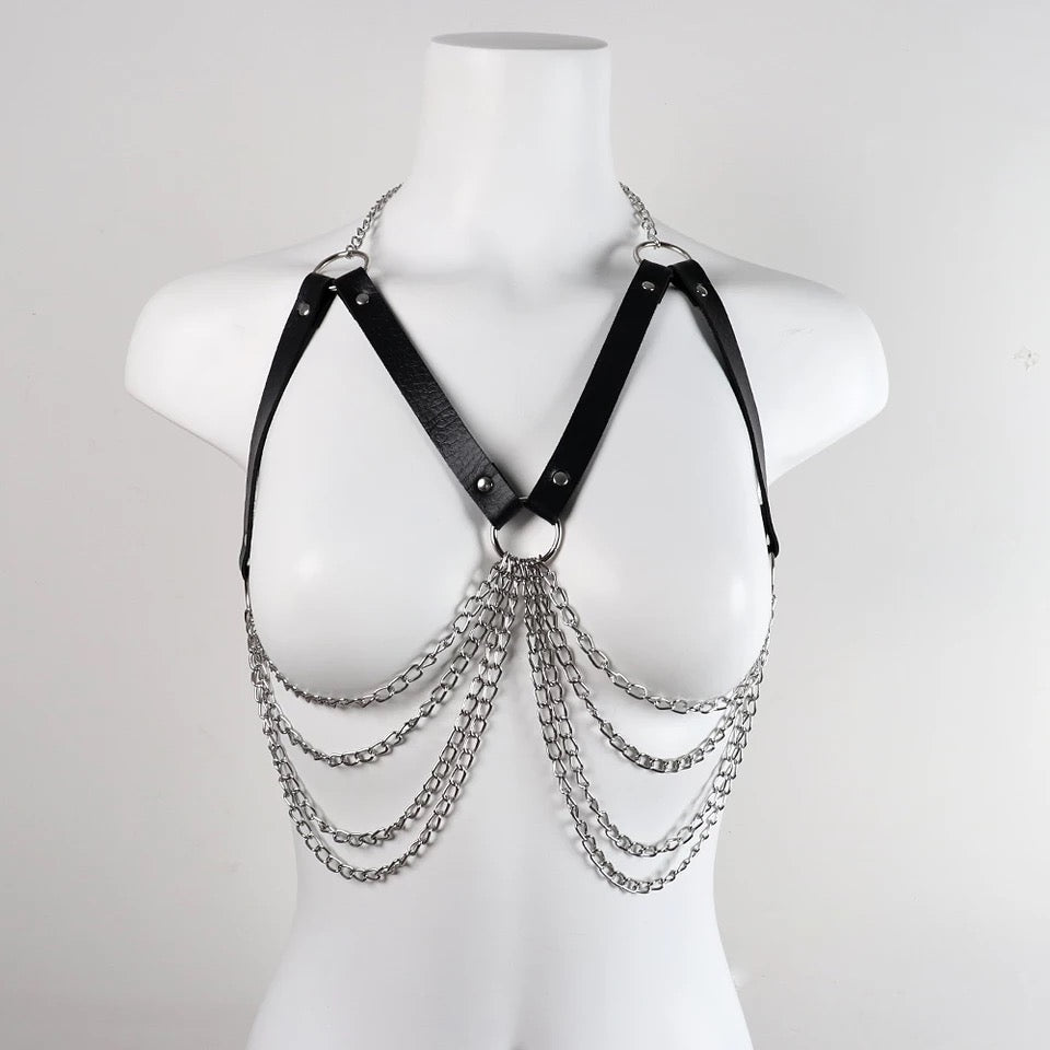 Sirrshop Handmade Rib Cage Harness, Gothic, Chains, Choker ,Adjustable, One size Sirr