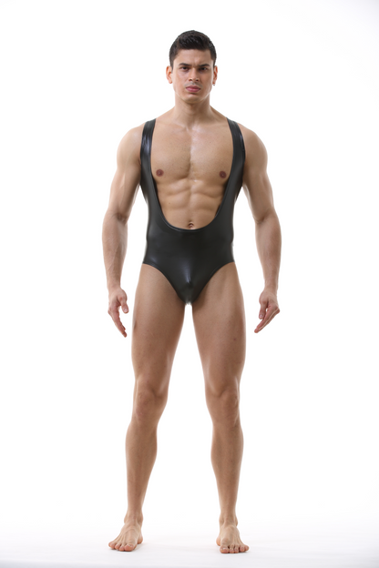 Sexy Mens One Piece Faux Leather Bodysuit