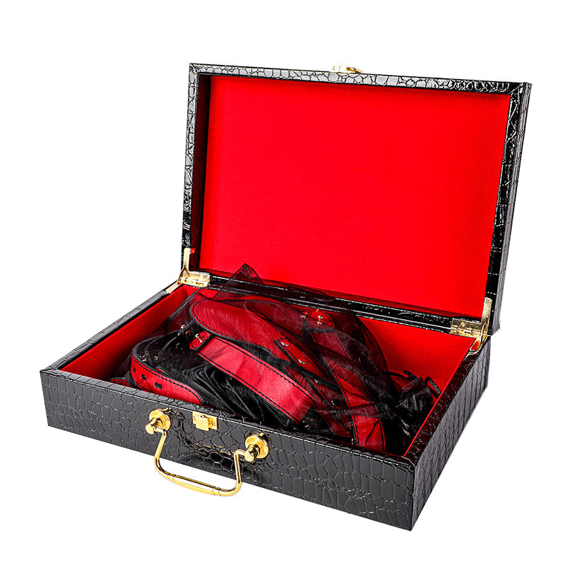 Vanilla Luxury -8 Piece Premium Leather Bondage Kit Red Black-Red