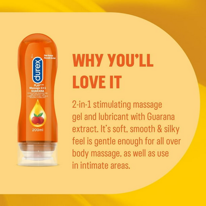 Durex Play, 2-in-1 Massage Gel and Intimate Lubricant, with Guarana Extract, 200 mL