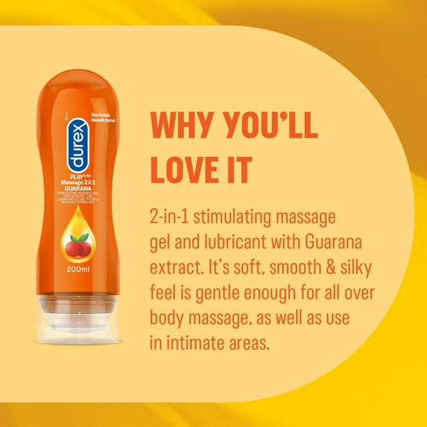 Durex Play, 2-in-1 Massage Gel and Intimate Lubricant, with Guarana Extract, 200 mL Sirr