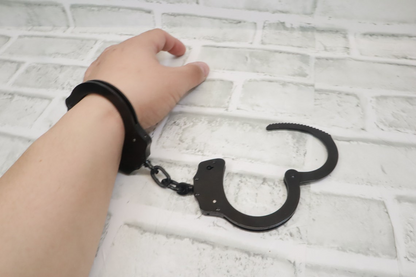 Unbreakable Black Matte Metal Black Double Lock Handcuff Comes with Two Keys