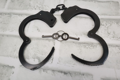 Unbreakable Black Matte Metal Black Double Lock Handcuff Comes with Two Keys