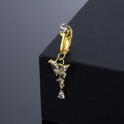 Clip On Fake Belly Piercing-Rhinestone and Zircon Butterfly Premium Design