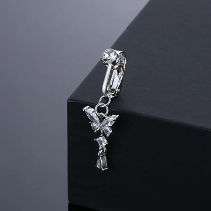 Clip On Fake Belly Piercing-Rhinestone and Zircon Butterfly Premium Design