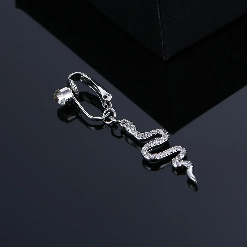 Clip On Fake Belly Piercing-Rhinestone and Zircon Snake Premium Design