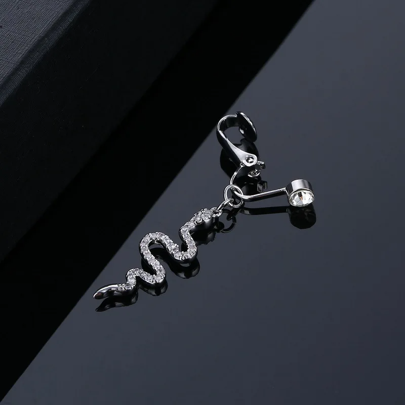 Clip On Fake Belly Piercing-Rhinestone and Zircon Snake Premium Design