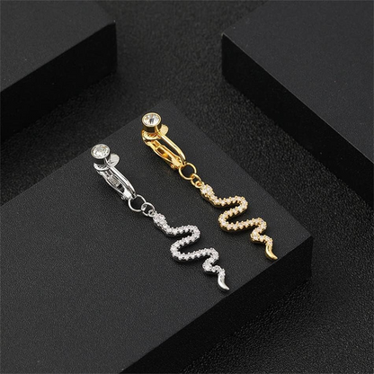 Clip On Fake Belly Piercing-Rhinestone and Zircon Snake Premium Design