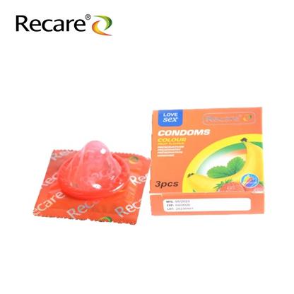 Recare condoms packaging with a box and a single condom on a white background
