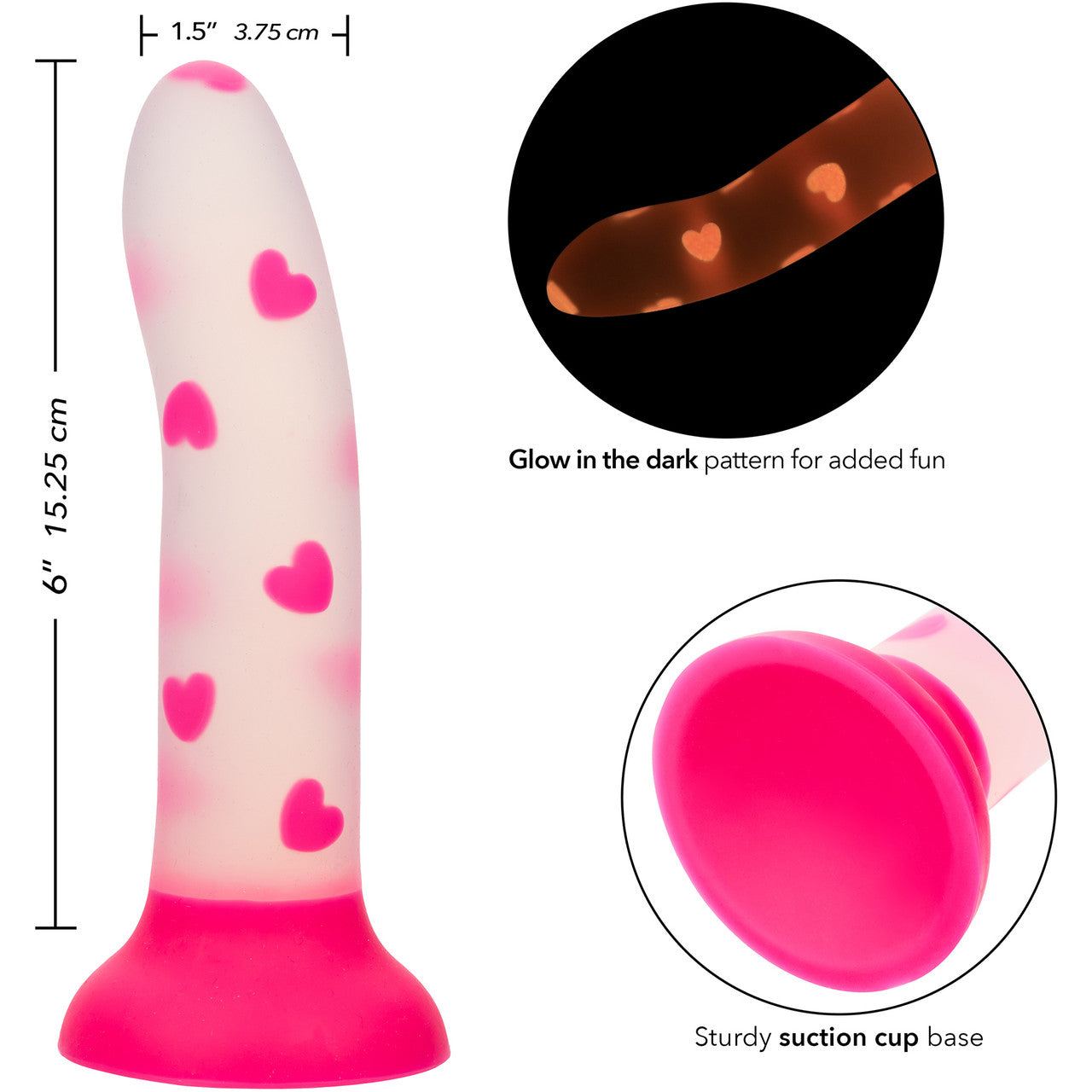 Glow Stick Heart 6" Glow-in-the-Dark Silicone Suction Dildo