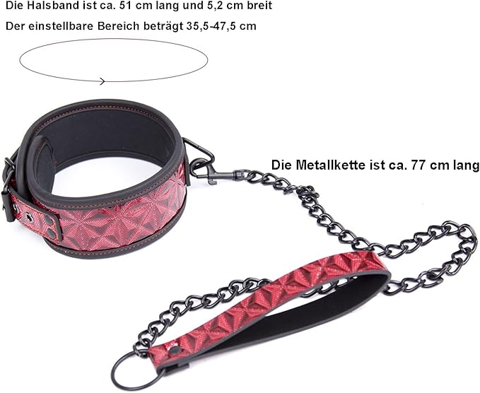 Sonia Red Leather Bondage Collar with Chains