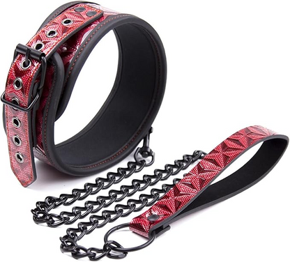 Sonia Red Leather Bondage Collar with Chains