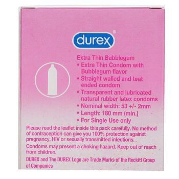 Durex Extra Thin Bubblegum Flavoured Condoms for Men-10s