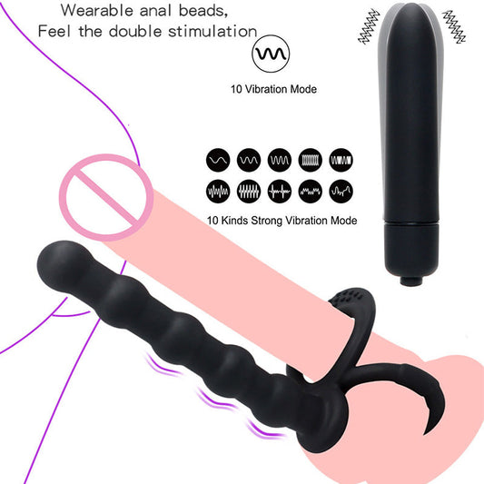 CALEX BEADED DUAL PENETRATOR, Vibrating, Black, Body safe Silicone, double penetrator Sirr