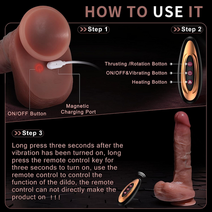 THE HEAVEN DILDO-3 IN 1 DILDO-HEATING,THRUSTING,VIBRATING REMOTE DILDO