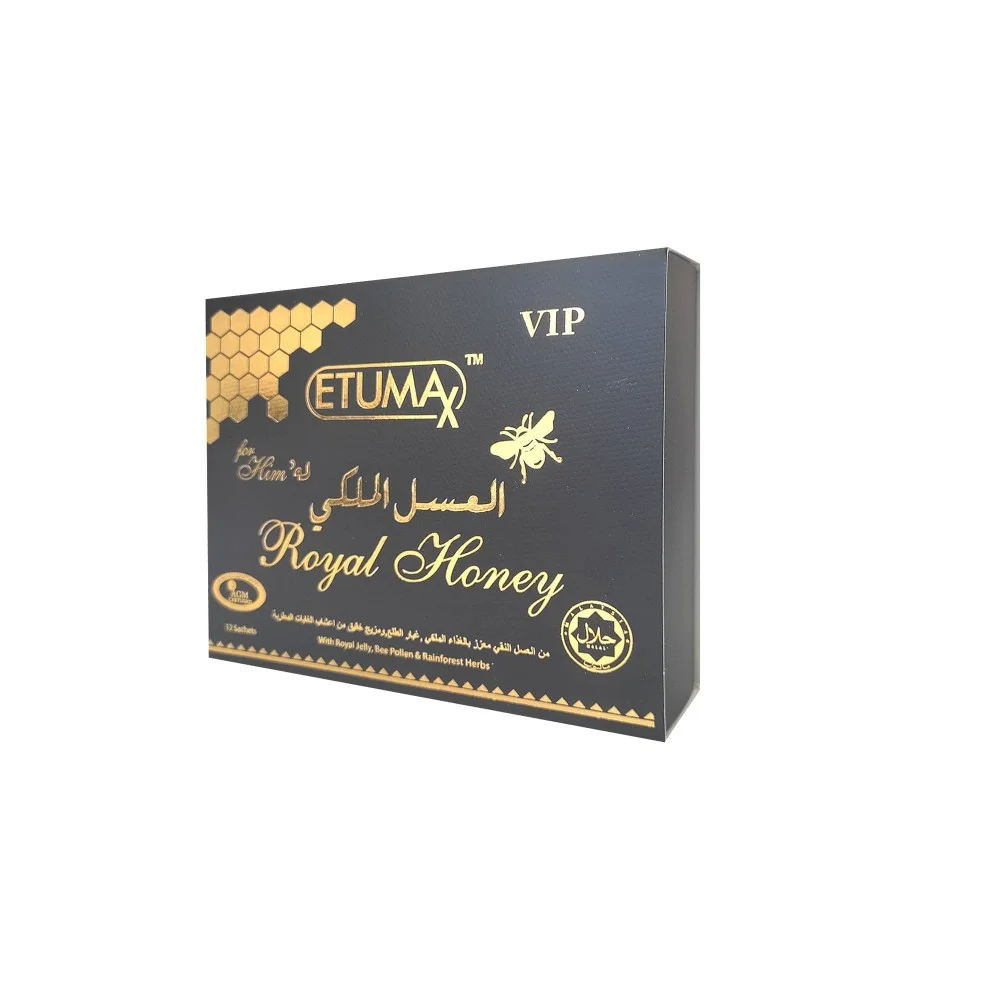 Original Etumax VIP, Malaysian Royal Honey, with Royal Jelly, Maca, Ginseng and Larva Powder, 12 Sachets