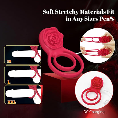 Sirrshop Vibrating Cock Ring with Rose Clitoral Stimulator, Remote Controlled Pleasure Penis Ring Vibrator Couples Adult Sex Toys for Men, 7 Vibrations Male Couple Sex Toy