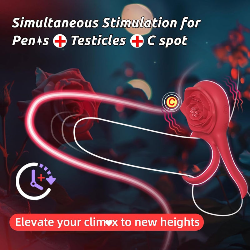 Sirrshop Vibrating Cock Ring with Rose Clitoral Stimulator, Remote Controlled Pleasure Penis Ring Vibrator Couples Adult Sex Toys for Men, 7 Vibrations Male Couple Sex Toy