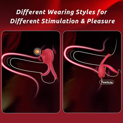 Sirrshop Vibrating Cock Ring with Rose Clitoral Stimulator, Remote Controlled Pleasure Penis Ring Vibrator Couples Adult Sex Toys for Men, 7 Vibrations Male Couple Sex Toy