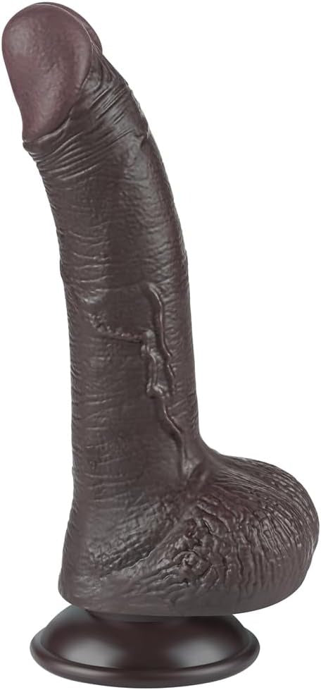 Lovetoy 7.5 inch Sliding Skin Dildo with Suction Cup for G-Spot and Anal Stimulation, Hands-Free Play, Strap-On Harness Compatible (Dark Brown)