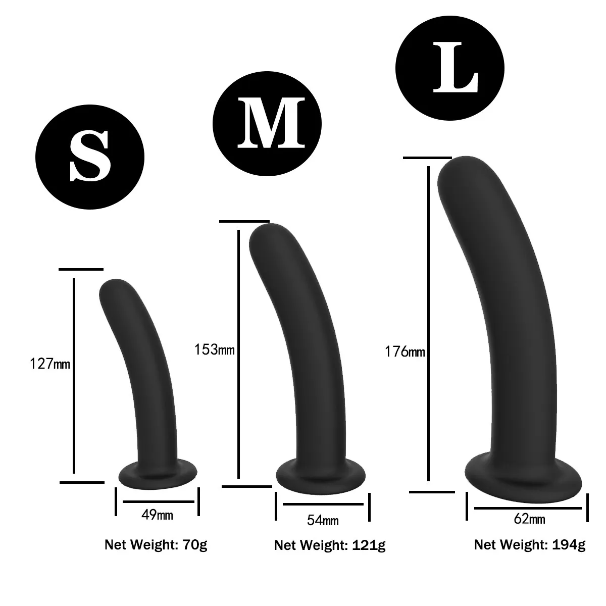 Sirrshop Pure Silicone Black Medical Dildo & Harness, strap on set with black dildo, 12.5cm, 15cm, 17.5cm